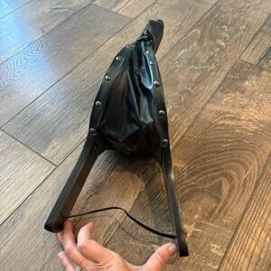 Vintage Hand Fireplace Bellows Wood Bass Buttons Black Leather Air Blower